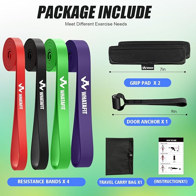 WHATAFIT Resistance Bands,Pull Up Assist Bands Set with Handles, Exercise & Workout Bands with Door Anchor for Men & Women – Home Fitness Equipment for Strength Training, Stretching