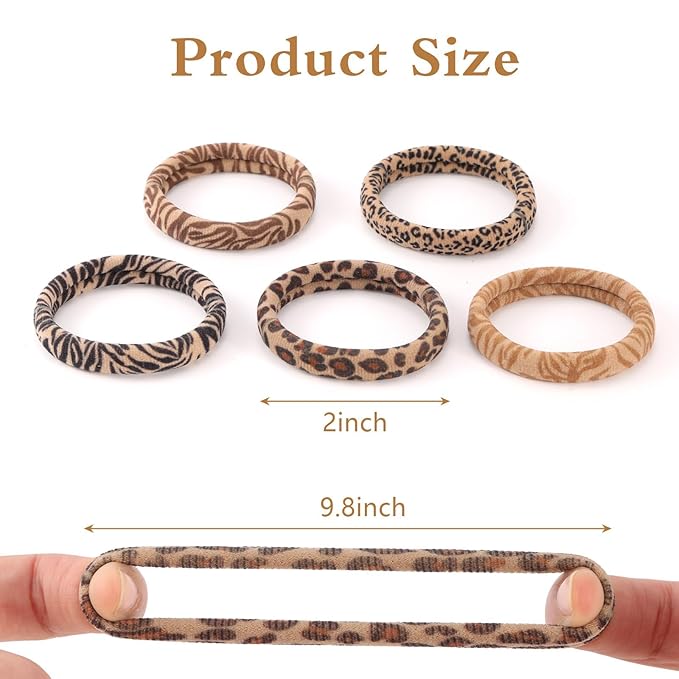 Bessrung 100PCS Seamless Elastic Hair Ties for Women Girls, No Damage Ponytail Holders for Thin Thick Hair, Leopard Animal Print Hair Bands for Women's Hair, Hair Accessories for Valentine's Day Gift