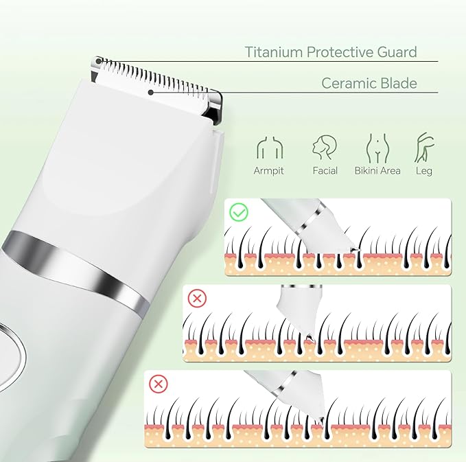 RUIBO Bikini Trimmer for Women, 3-in-1 Painless Electric Razors for Silk Skin, Wet/Dry Body Hair Shaver for Face Nose Eyebrow Arms Armpit Legs Pubic Area, IPX7 Waterproof, Ceramic Blade