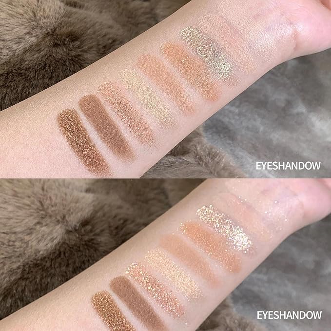 Nude Beige Matte Eyeshadow Palette Makeup, Gold Glitter Eye Shadow Palette Makeup, Highly Pigmented Eye Shadows For Older Women Eyes Naturing-Looking, Long Lasting Waterproof 03#