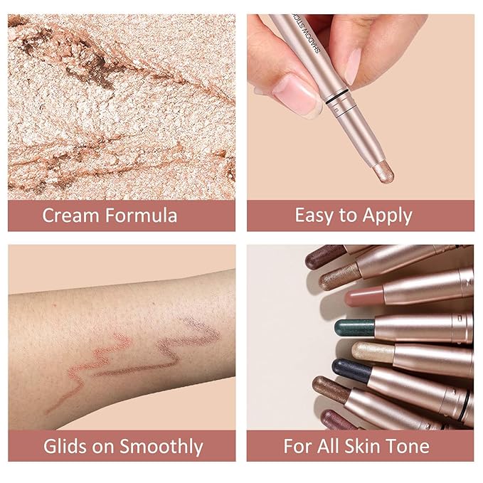 White Cream Eyeshadow Stick, Single Shimmer Eyeshadow Pencil, Waterproof Long Lasting Eye Shadow Stick Makeup, Hypoallergenic High Pigmented Eye Highlighter Pen Create Multi-Dimensional Eyes Look 01#