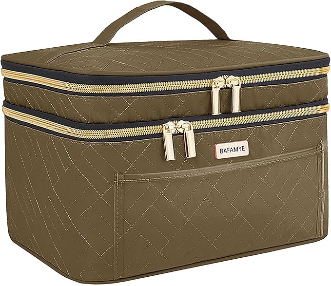 BAFAMYE Makeup Bag Women, 8.8L Large Cosmetic Train Case, Make up Bags Organizer Box Travel-Size Accessories Bottles, Brushes, and Skin Care Products, Toiletry Bag for Women Pink 2.33 GAL
