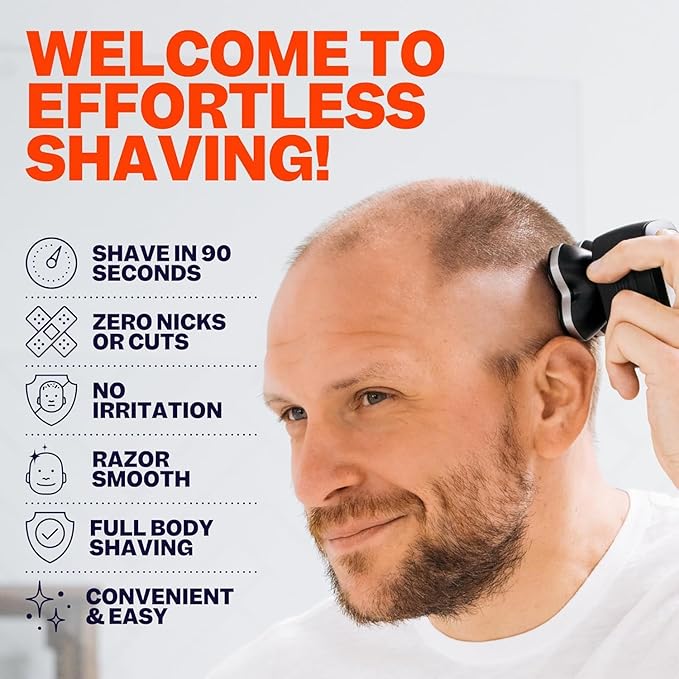 Freebird FlexSeries Electric Head & Body Hair Shaver, Mens Cordless Rechargeable Wet & Dry Skull, Bald Head, Back, Groin Waterproof Razor (FlexSeries Pro, Shaver Kit with One Blade Refill)