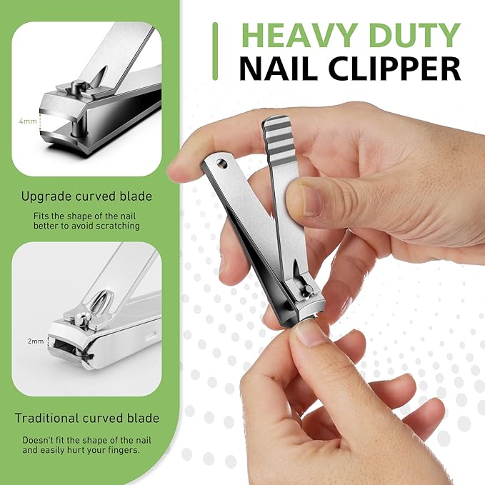 BALUCA Curved Toenail Clipper for Thick Nails, Heavy Duty Stainless Steel Toe Nail Clippers for Seniors, Men & Women, Stainless Steel Nail Cutter for Accurate Trimming and Grooming (Silver)