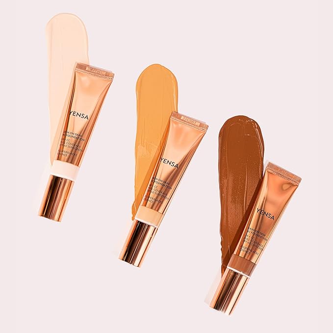 YENSA Skin on Skin BC Foundation Makeup - CC, BB Cream & Full Coverage Foundation-In-One - Buildable, Radiant Finish with SPF 40, Hyaluronic Acid, Peptides & 8 SuperBlacks - Light Warm (1 oz)