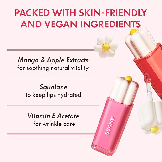 Amuse SEOUL Daisy Flower Dew Tint 02 BREEZE | 35% High-moisture Water Tint, Long-lasting, Vitamin E Acetate, Moisturizing, No Peel Off, Lip Treatment, Non Sticky, Korean Lip Tint for Dry Lips