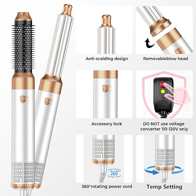 5 in ONE Hair Dryer Brush, Blow Dryer Curling Wand Hair Styling Tools Set, Ionic Hot Air Massage Oval Blowout, Left&Right Styler 100-120V