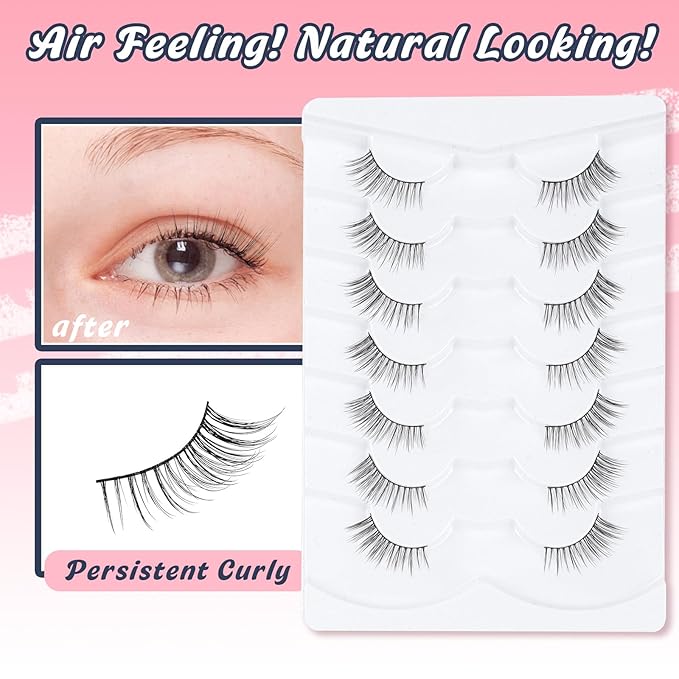 Half Lashes Natural Half Eyelashes Cat Eye 10mm Short Lash Strips C Curl False Eyelashes Corner Lashes Wispy 3/4 Eyelash Extensions Siligli 7 Pack