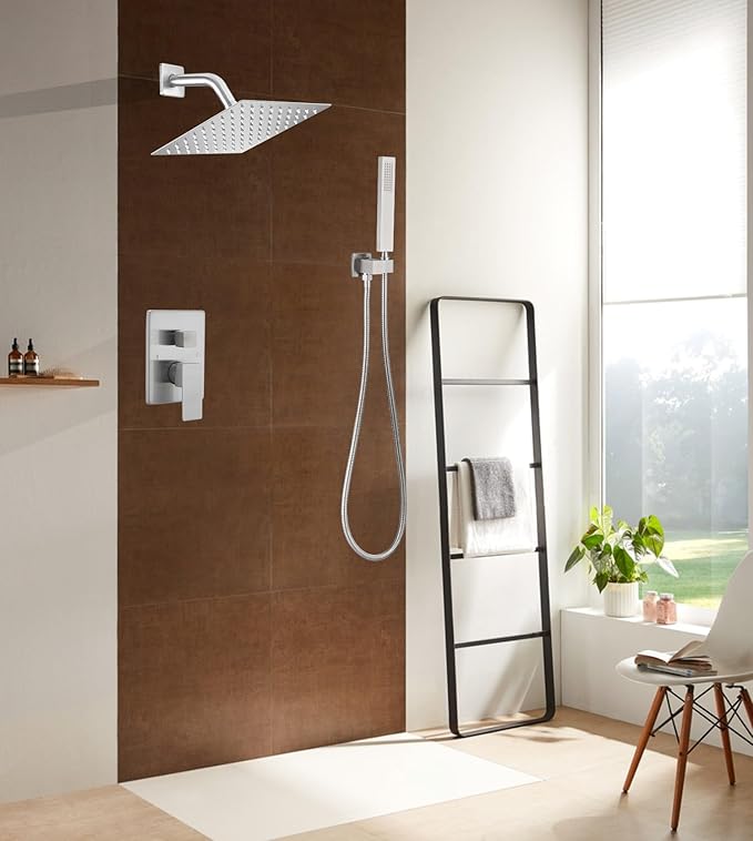 annazom Shower Faucet Set 8 Inch Rainfall Shower Head and Handheld Shower High Pressure Rainfall Shower Head System Shower Faucet Set with Valve and Trim