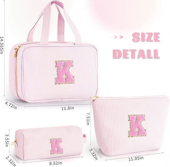 Fystdtote Valentines Day Gifts for Teenage Girls Stocking Stuffers for Teen Girls Initial Toiletry Bag | Cosmetic Travel Makeup Bag | 8 9 10 11 12 13 14 15 16 Years Old Girl Trendy Stuff - Pink K