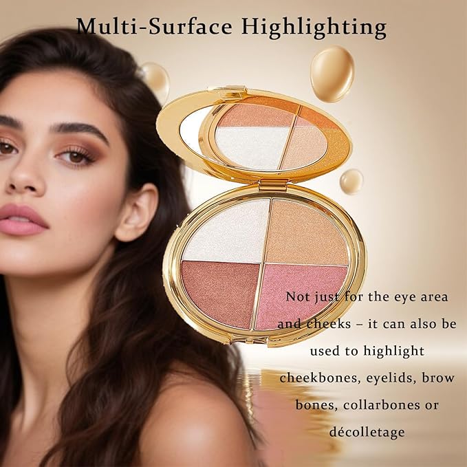 Eye & Cheek Palette - Eyeshadow and Highlighter Makeup (with Detachable Brush), Makeup Palettes Contour Kit, Shimmer Glow Face Highlighter Palette for Women Face, Natural Glow Contour Powder (2pcs)