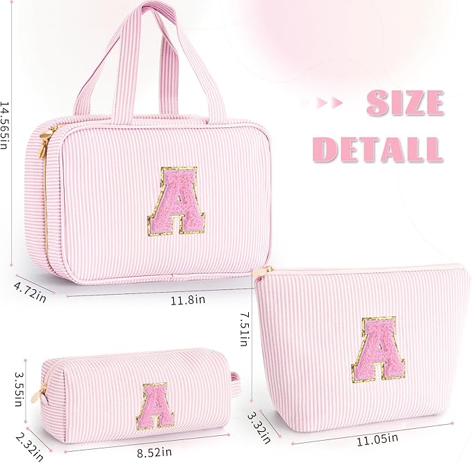 Fystdtote Valentines Day Gifts for Teen Girls Women - Stocking Stuffers Toiletry Bag Initial Makeup Bag | Travel Cosmetic Bag | 8 9 10 11 12 13 14 15 16 Years Old Girl Gifts Trendy Stuff - Pink A