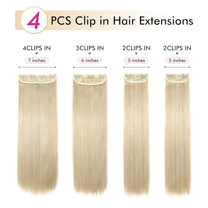 REECHO 24" Straight Long 4 PCS Set Thick Clip in on Hair Extensions - Medium Blonde with Pale Highlight