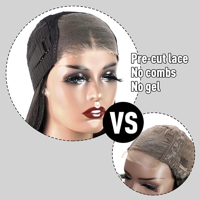 Real Wear and Go Glueless Wig Human Hair Straight, 6x4 Pre-Cut Lace Glueless Wigs Pre-Plucked, HD Transparent No Glue Lace Front Closure Wigs for Women 200% Density 30 inch