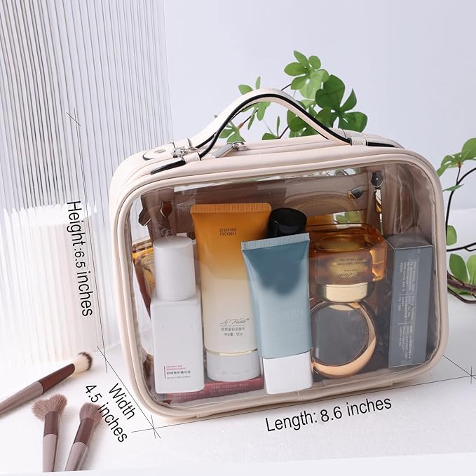 SANHECUN traveling toiletry Case large clear cosmetics case makeup bag (Beige, Small)