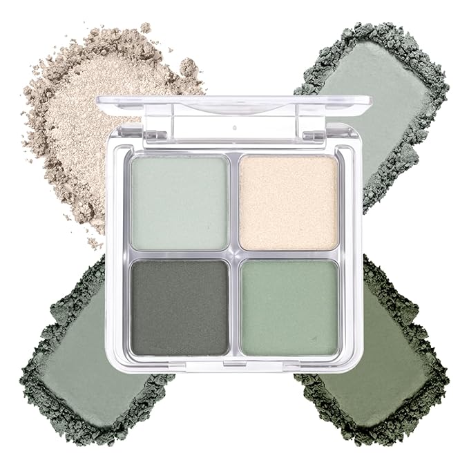 4 Colors Matcha Green Eye Shadow Powder Palette Makeup, Blendable Long-lasting Matte Shimmer Eyeshadow Palette Eye Makeup Kit for Women Girls, paleta de sombras de ojos #1