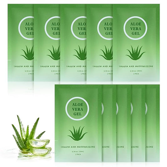 Travel Size Aloe Vera Gel Bulk Mini Natural Organic Aloe Vera Lotion, Individually Wrapped Moisturizer Soothing After Sun Aloe Cream for Face Body Skin Care Outdoor Vacation 0.34 Fl Oz (Pack of 10)