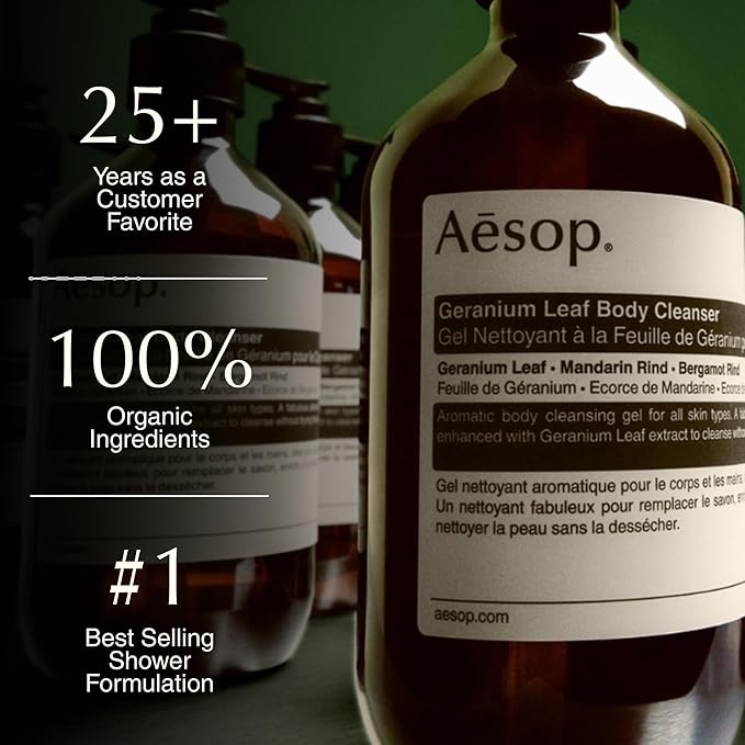 Aesop Geranium Leaf Body Cleanser | Gentle Shower Gel with Geranium, Mandarin and Bergamot Essential Oil Blend to Refresh & Balance Skin | 500 mL / 16.9 oz