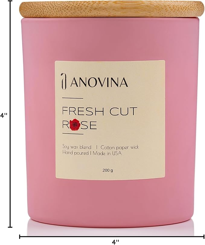 Anovina Rose Scented Candle – Long-Lasting Soy Wax Blend, – Non-Toxic Floral Candle for Home Décor & Relaxation – Aesthetic Gift for Women
