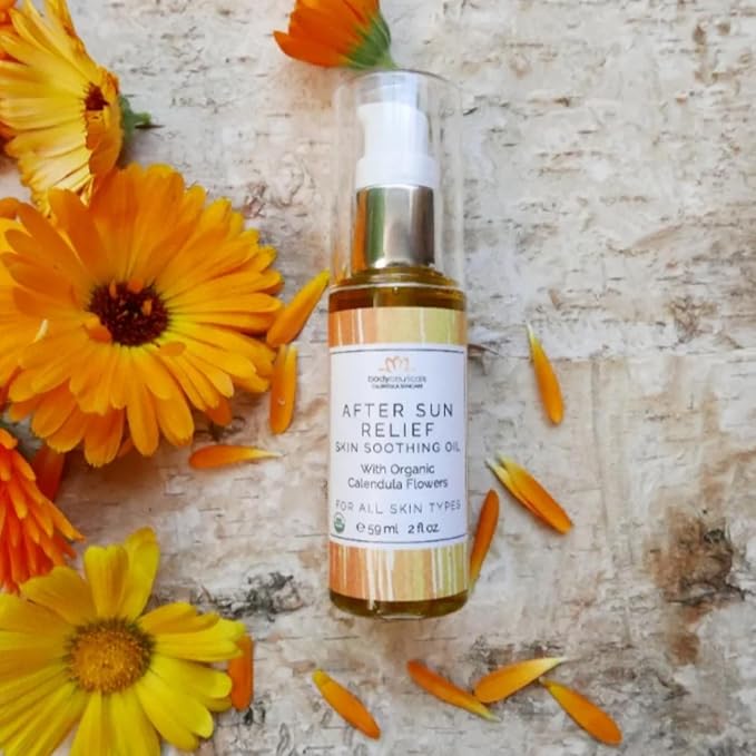 Bodyceuticals Organic Calendula After Sun Oil – Moisturizing Face and Body with Olive Oil and Vitamin E, Lightweight Formula for Normal to Oily Skin, 2 oz