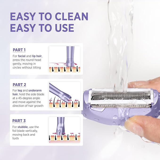 Electric Razor for Women Body: Rechargeable Painless Electric Shaver for Bikini Face Body Legs Underarms (Purple)
