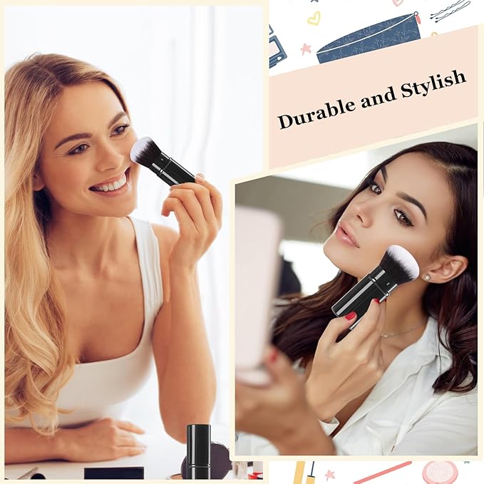 Keriloo Retractable Makeup Brush,Travel Kabuki Powder Makeup Brush Face Blush Brushes for Blending Liquid, Foundation, Blush, Bronzer, Buffing, Sunscreen,Flawless Cosmetics