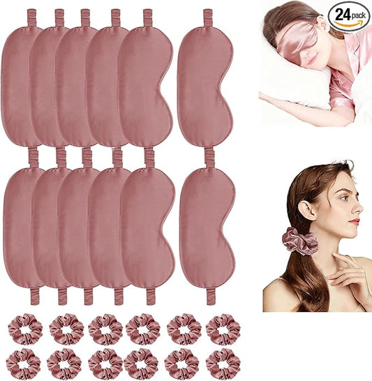 24Pcs Satin Eye Mask Silk Sleep Masks Silky Eyes Cover Blackout Blindfold Eyeshade Scrunchies Hair Ties Travel Wedding Gift
