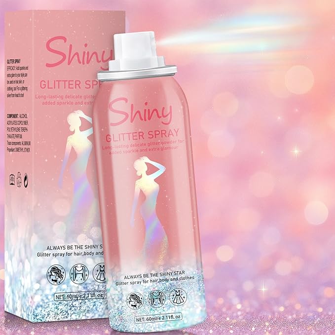 Holographic Body Glitter Spray - Silvery Shiny Shimmer for Hair, Face & Clothes | Quick-Drying, Long-Lasting Glitter Hairspray Temporary Shiny Mist for Festival, Rave, Music Concert, Prom Accessories