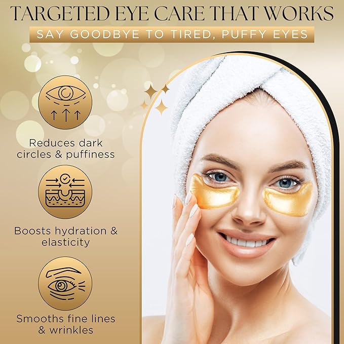 Gianna Demure Undereye Mask Patches for Dark Circles, Puffiness & Wrinkles, Gold Eye Mask with Collagen, Caffeine & Hyaluronic Acid, Vegan & Cruelty-Free Eye Patches for Women and Men (24 Pairs)