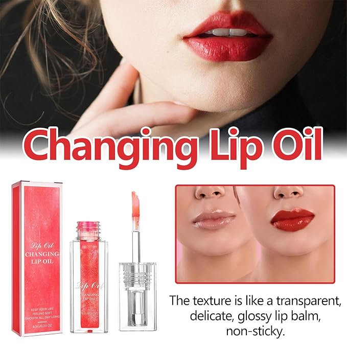 Conversionh Color Changing Lip Oil, Conversion Lip Stain, Conversionh Lip Oil, Boss up Magic Color Changing Lip Oil, Warm Change Hydrating Plumping Lip Nourishing Non-stick Oil (Red)