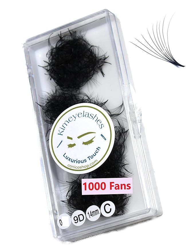 Kimeyelashes 8D 9D 10D 12D - 0.05 C and D Curl 500-1000 Premade volume fans loose Fans, Handmade eyelash extensions supplies Russian volume lash promade fan (17mm, 9D - Curl D)