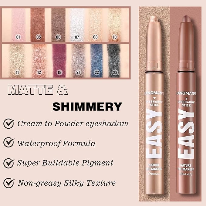 Brown Eyeshadow Stick Makeup,Matte Cream Eye Shadow Pencil,High Pigmented Crease proof Glitter Eye Shadow Brightener Stick,Waterproof Long Lasting Eye Highlighter Crayon Eyeliner