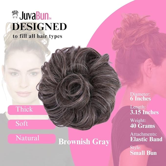Juvabun Messy Bun 2.0 Brownish Gray Hair Bun Extension Messy Bun Scrunchie Lightweight Washable for Women Updos