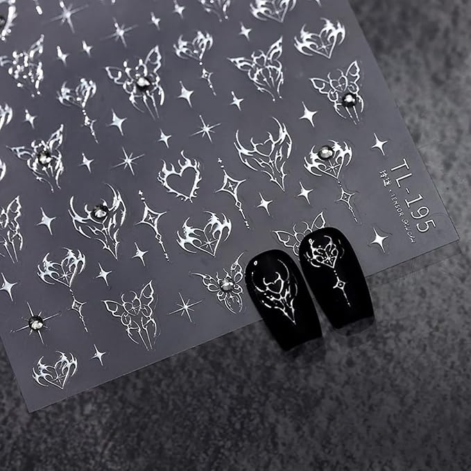 Silver Star Nail Art Stickers 5d Embossed Nail Decals for Nail Art Designs Butterfly Heart Star Nail Stickers Self Adhesive Rhinestone Nails Supplies for Women Girls DIY Manicure Accessrioss