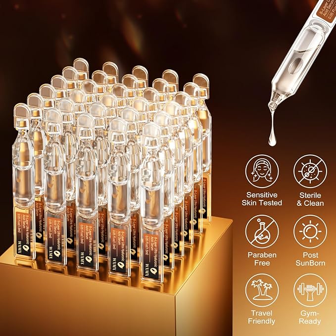 WXMX Ultra Hyaluronic Acid Serum–8 HA Forms for Multi-Layer Hydration&Anti-Aging Firmness Support, Matrixyl 3000, Collagen Tri-Complex, Peptide Repair Fusion&Botanical Extracts (0.05 Fl.oz x 30e)