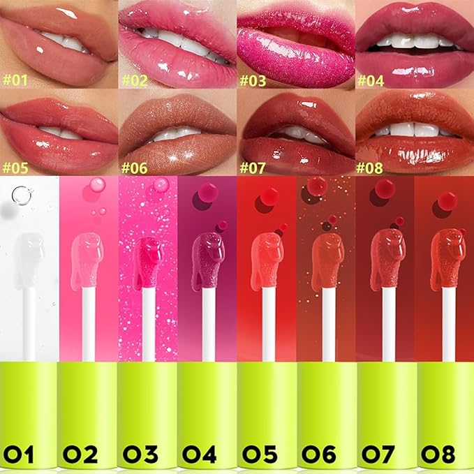 Hydrating Lip Oil, Big Brush Head Lip Glaze Shiny Transparent Lip Glow Oil, Nourishing & Non-sticky Long Lasting Fresh Clear Smooth Lip Care Plumping Lip Oil (# 07)