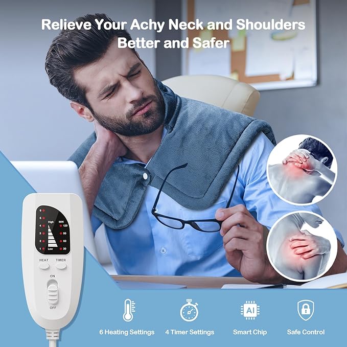 NIUONSIX Heating Pad for Neck and Shoulders, Birthday Valentines Day Gifts for Her Him Women Men Mom Dad, Weighted Electric Heat Pad for Back Daily Relaxation, 6 Heat Settings 4 Timers Auto Shut Off