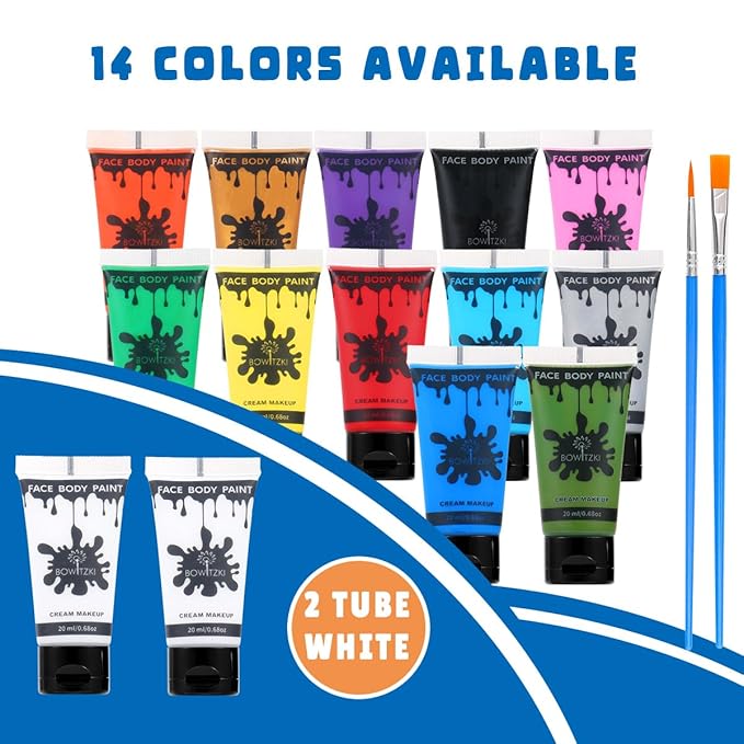 Bowitzki 14 Colors Face Body Paint Set Cream Makeup 20ml Water Based Face Painting Special Effects For Adults Halloween Christmas Party Stage Cosplay 0.7OZ Each