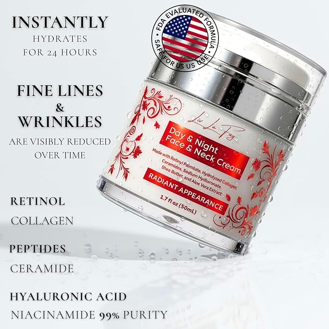 Liv La Fay Retinol Collagen Face Cream with Hyaluronic Acid & Ceramides – Anti-Aging Day & Night Moisturizer for Face, Neck & Décolleté – 1.7 fl oz