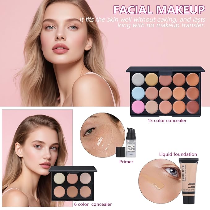 Makeup Kit For Girls, Makeup Set For Teen Beginners, Make up Gift Set For Women with Makeup Box, Eyeshadow Palettes, Foundation, Concealer, brushes set (Colors 18)