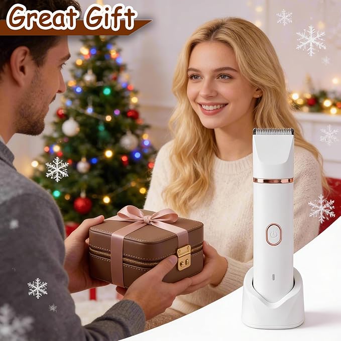Bikini Trimmer for Women, 5-in-1 Electric Razors Shaver, IPX7 Waterproof Cordless Body Hair Trimmer, Rechargeable Facial & Pubic Hair Remover, Ceramic Blade Bikini Shaver, Gifts for Women (White)