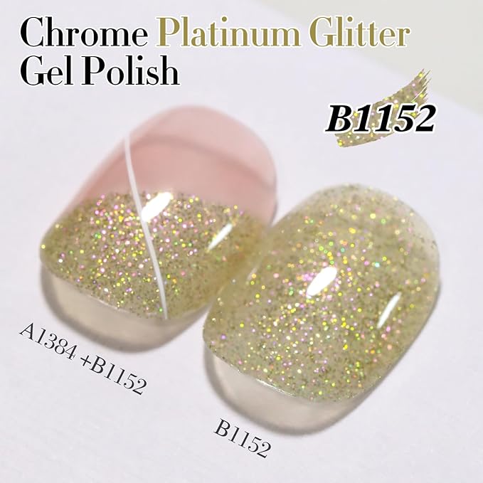 Double Rhythm 15ML Glitter Gel Polish Shimmer Reflective Holographic Color Magnetic for Nail Art Salon DIY at Home (Yellow Green-B1152)