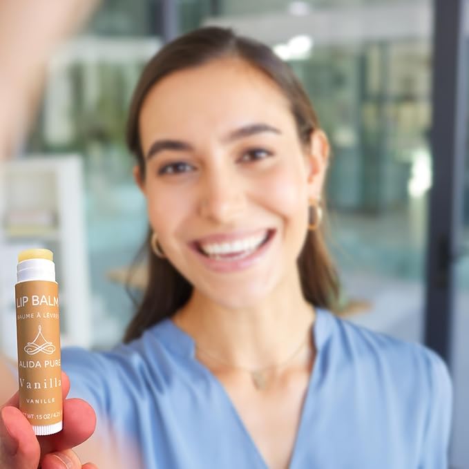 ALIDA PURE Vanilla Lip Balm Collection, Vegan Set, Beeswax Free, with Organic Jojoba and Avocado Oil, Vitamin E, Natural Moisturizer for Dry, Chapped Lips, 3 Tube Set