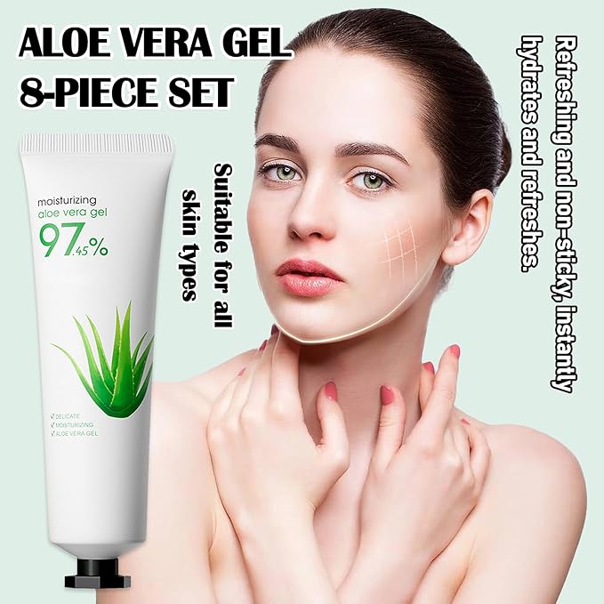 Fusang 8Pcs Organic Aloe Vera Gel for After Sun Skin Care,Natural Moisturizing Aloe Vera Gel for Face & Body,Easy to Portable Face Moisturizer,Travel Size Pure Vera Aloe Gel for all Skin Types F