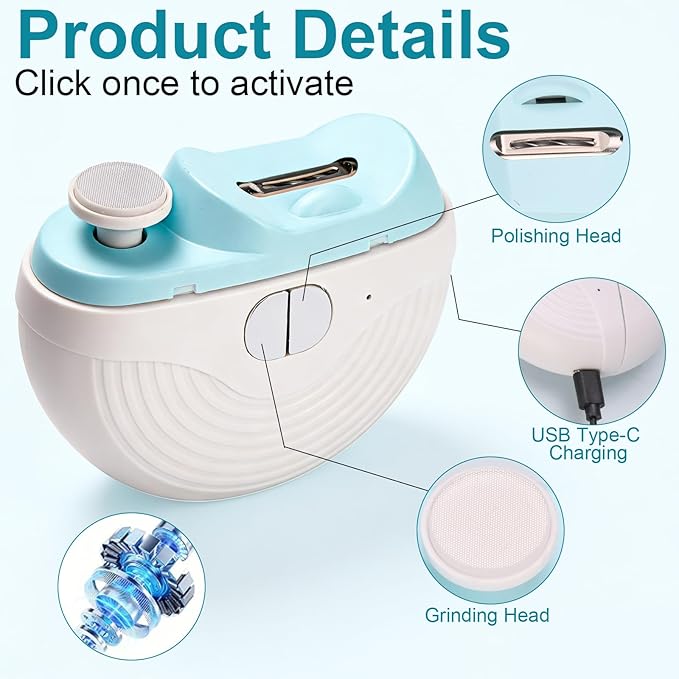 Electric Nail Clipper, Toenail Clippers for Seniors, 2026 New Electric Polishing Automatic Nail Clippers,for Seniors, Kids and Adults（Blue White）