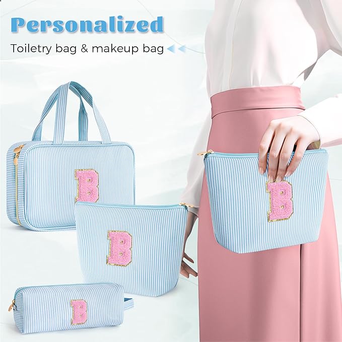 Fystdtote Initial Cute Toiletry Makeup Bag Pouch Cosmetic Travel Bag | Gift for Niece Sister Friend Female Her Mom | Birthday Gifts for Women Daughter Gifts - Blue B