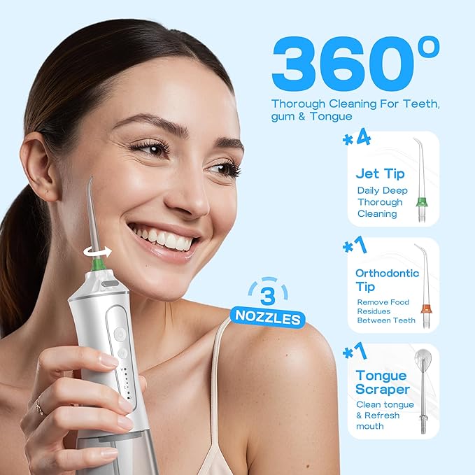 TBPO Water Dental Flosser Cordless, Portable Oral Irrigator with 5 Modes, 300ML Tank, Rechargeable, IPX7 Waterproof, Travel & Home Teeth Cleaner for Braces and Gums