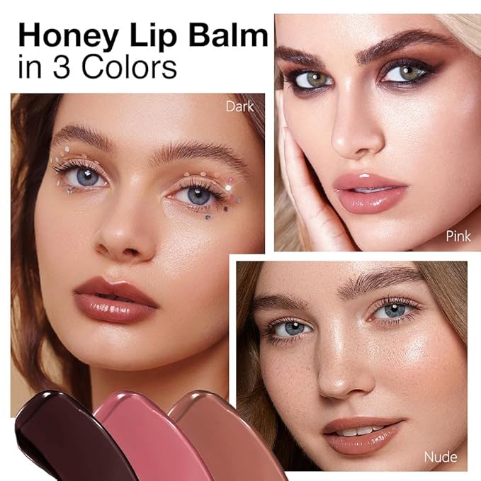 3Pcs Honey Lipstick Tinted Lip Balm, Sheer Hydrating Lip Stain for All Skin Tones, Natural Lightweight Lips Gloss Makeup for Women, Vegan & Cruelty-Free