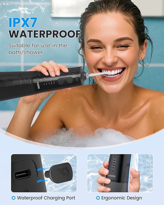 VIMMK Water Flosser, Cordless Water Dental Flosser, 9 Jet Tips 5 Modes 300ML IPX7 Waterproof, Portable Rechargeable Oral Irrigator for Home Travel - Gums, Orthodontic, Braces Care - Black