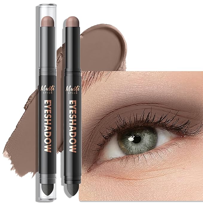 Dual-Ended Taupe Eyeshadow Stick - Long-Lasting Cream Eye Shadow Stick Crease-Proof Matte Eyeshadow Pencil, Easily Blendable Multi-Use Eyeliner Eye Brightener Makeup with Built-in Smudger, 14